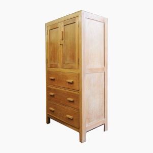 Limed Vintage Oak Tall Cabinet With Top Cupboard & Drawers, 1930s