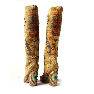 Dolce & Gabbana Multicolor Brocade Fabric Over The Knee Boots