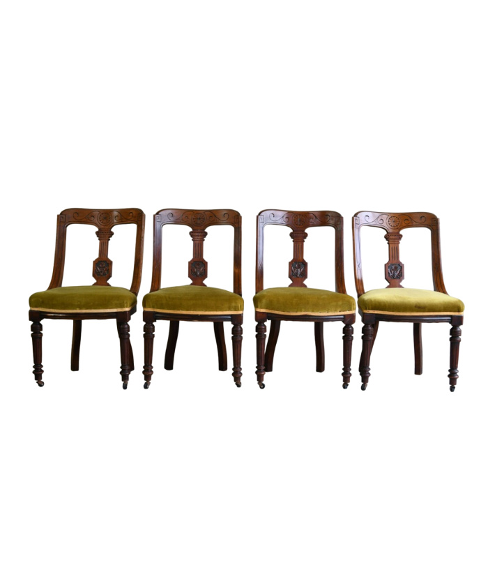 4 Antique Victorian Walnut Dining Chairs