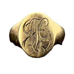 9ct Yellow Gold, Gents Signet Ring with Monogram, Size V