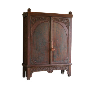 Antique Indian Carved Teak Cupboard Cabinet