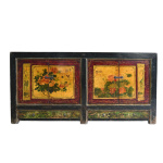 Chinese Floral Painted Sideboard Cupboard Cabinet