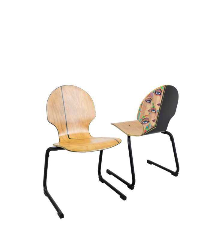 Hand-Painted Pagholz Plywood Chairs (2 available)