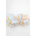 Jaroslav Smidek Beechwood Armchairs with Pastel Blue Upholstery, 50’s (2 available)