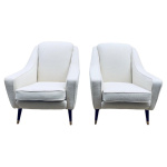 Mid Century French Cream Boucle Lounge Chairs, 1950s