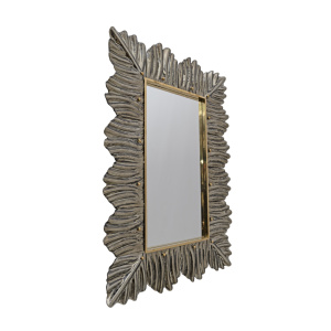Mid-Century Modern Italian Brass and Leaves Murano Glass Wall Mirror