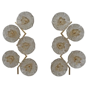 Pair of Modern Italian Murano Glass and Brass Flowers Wall Lamps