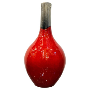 Large Italian Red & Grey Ceramic Glazed Vase, 1970s