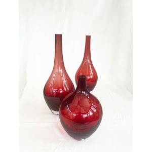 Trio Of Vintage Ikea Salong Ruby Glass Vases