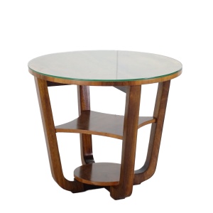 Art Deco Figured Walnut Three Tier Coffee Table 1930s.