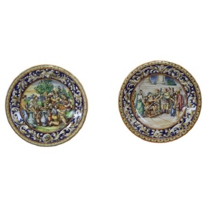 Decorative Majolica Wall Plates, Late 19th Century, Set of 2