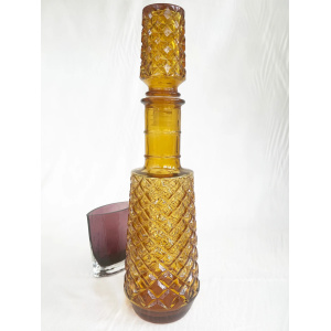 Rossini Genie Bottle Decanter In Empoli Glass With Stopper In Amber Harlequin Pattern