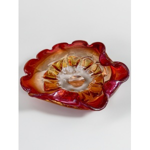 Large Red and Orange Free Form Spun Vintage Murano Glass Centre Piece Dish