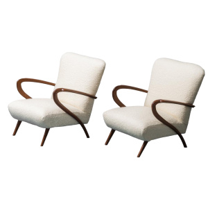 Pair Of Modern Vintage 60's White Fabric Armchairs
