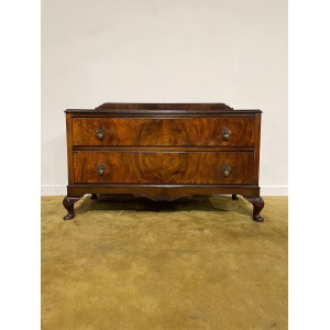 Edwardian walnut and mahogany chest of two drawers
