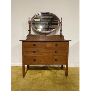 Vintage Oak Dressing Table With Oval Mirror