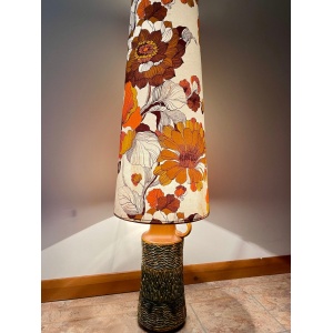 Stunning West German pottery floor lamp with original seventies large scale floral print lampshade