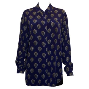 Blue Silk Shirt with Strawberry Print by Markus Lupfer