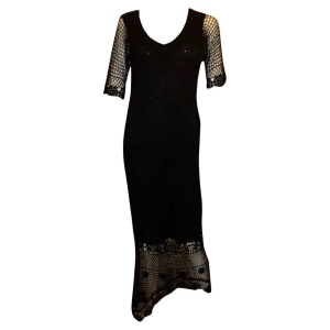 Vintage 1970s Boho Black Crochet Dress