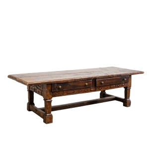 19th Century Low Elm Table with 2 Drawers