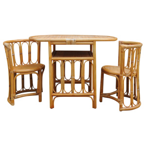Bamboo & Rattan Compact Table & Chairs Set, 1980s