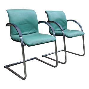 Vintage Turquoise Vinyl & Chrome Cantilever Chairs, 1990s