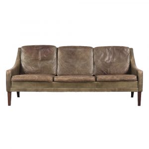 Vintage Danish Modern Brown Leather 3-Seater Sofa, 1950s