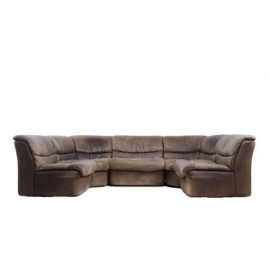 Brutalist Patinated Leather Modular Corner Sofa from Musterring International, 1960s, Set of 5