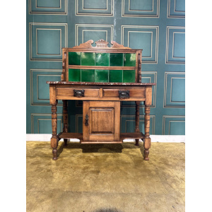 Victorian Pine Wash Stand With Green Tile Back
